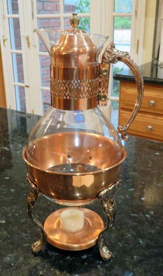 Princess House Copper Coffee And Glass Carafe With Warming Stand