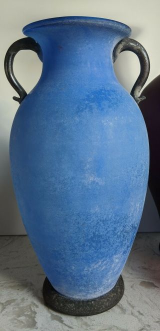 Blue Murano Vase Scavo 13 " Tall