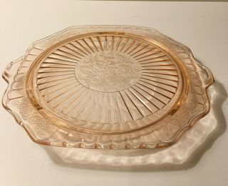 Vintage Pink Pressed Depression Glass Cake Plate 10 " By 10 "