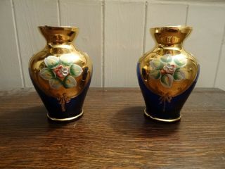 A Murano Gold And Cobalt Blue Glass Vases