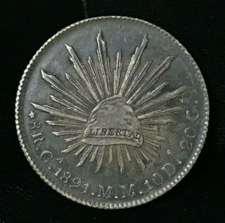 1891 Ca Mm Vf Mexico Republic 8 Reales Km 377.  2.  903 Silver Coin Dark Patina