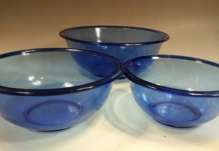 Pyrex Cobalt Blue Nesting Bowl 322,  323,  325 Made In Usa 1l,  1.  5l,  2.  5l