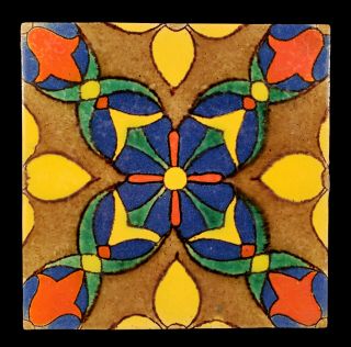 Vintage Malibu California Art Pottery Tile Vivid Colors 7 3/4 " X 7 3/4 "