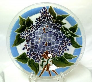 Peggy Karr Signed Fused Glass 8 1/2 " Bowl Lilacs -