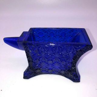Vintage Eapg Cobalt Blue Glass Toothpick Holder Anvil Daisy And Button