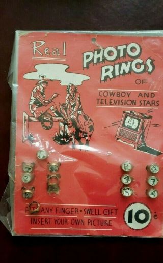 Rare 13 Diff Photo Rings Tv Western On Card Hopalong Cassidy Roy Rogers Autry