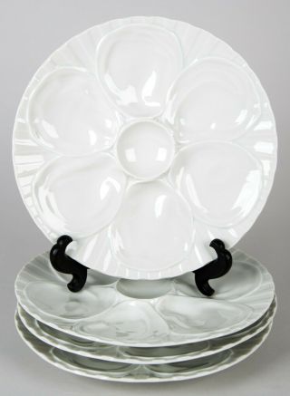 Pillivuyt France White Porcelain Oyster Plates Set Of 4 Vintage