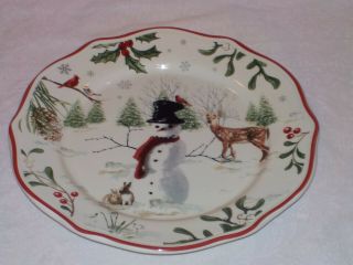 “WINTER FOREST” Better Homes & Gardens Salad Plate Snowman Deer Cardinal - 8 3/4 