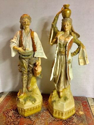 Pair Antique Ernst Wahliss Turn Wien Porcelain Man Woman Figurine