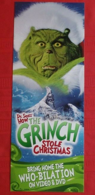 How The Grinch Stole Christmas Movie Video Dvd Poster 2000 Seuss 23.  25 " X 8.  75 "