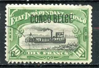 Belgium Congo 1908,  Scott 40,  Overprinted,  Handstamped,  10fr
