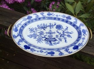 Antique Blue And White Onion Pattern Porcelain Hot Water Warming 16.  5 " Platter