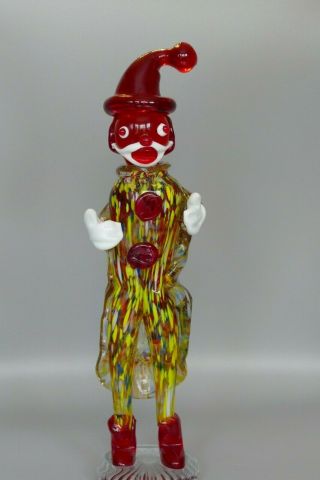 Tall Vintage Murano Art Glass Clown W Label 11.  5 " H