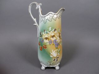 Antique 13 " Limoges China Hand Painted Pitcher Tankard Vase From Estate