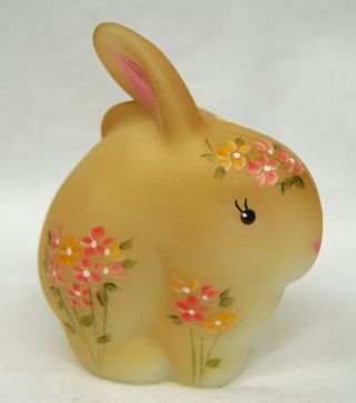 Fenton Hand Painted Glass Bunny Rabbit Yellow Pink Green Tan W Mfr Sticker B1356