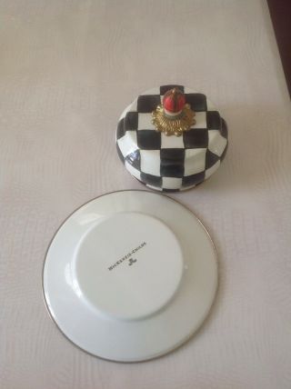 Mackenzie Childs Courtly Check Enamelware Butter Cheese Dome Dish
