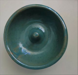 Handcrafted Pottery Stoneware Ring Trinket Holder Dish Blue - Green Glaze 5.  5 "