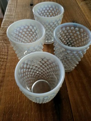 Set Of 4 Vintage Fenton Opalescent Hobnail Juice Glasses / Tumblers