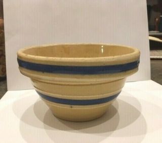 Antique Vintage 5 " X 2 1/2 " Yellow Ware Blue & White Banded Serving Bowl