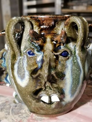 Catawba Valley Pottery 4 Devil Face Jug Michael Ball Southern Folk Art Alkaline