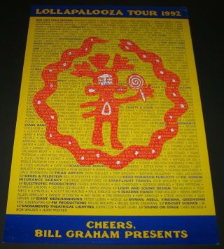 1992 Lollapalooza Poster Chili Peppers,  Pearl Jam,  Soundgarden