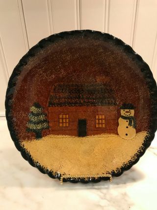 Ned Foltz Redware Pottery Holiday/winter Plate Slgned And Dated 1995
