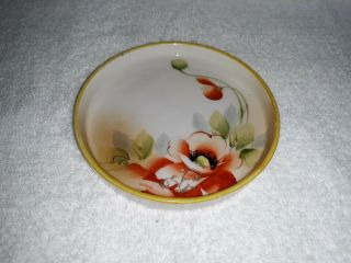 Vintage Nippon Hand Painted Porcelain Coaster Floral Design With Gold Gilt