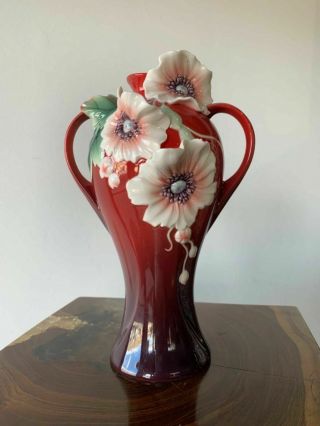 Fz02621 Franz Porcelain Pink Poppy Medium Vase In The Box