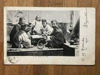China Old Postcard Chinese Men Smoking To France 1901