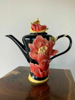 Fz01165 Franz Porcelain Strinking Vermillon Peony Flower Teapot In The Box