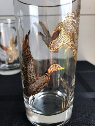 Vintage Libbey Golden Mallard Highball Cocktail Glasses Barware 24 K gold 3