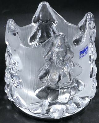 Vintage Nybro Votive Candle Holder Christmas Trees Swedish Crystal Glass 4”