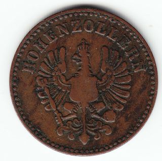 Hohenzollern Under Prussia 1 Kreuzer 1852 - A Cu 1 - Yr Type Minted 30,  000 Very Rare
