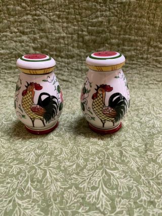 Vintage Ucagco Py Rooster And Roses Salt And Pepper Shakers