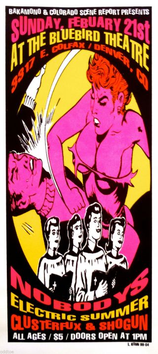 Nobodys,  Orig Concert Poster,  Lindsey Kuhn,  Electric Summer,  Hot Babe Cat Fight