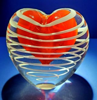 Hand Blown Art Glass Red Heart Inside A Clear Heart Bud Vase - Conditi
