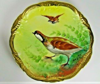 Limoges French Plate Antique Porcelain Game Bird Wall Plaque Hand Painted Signed