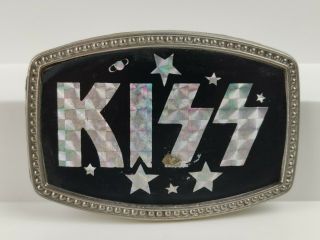 Vintage Kiss Metal Belt Buckle Prism Band Logo Rock Roll Rare 