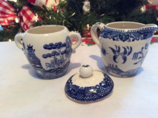 Vintage Blue Willow Cream And Sugar Bowl With Lid