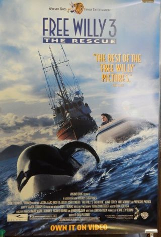 Willy 3 The Rescue 1997 27x40 Single Sided Video Poster