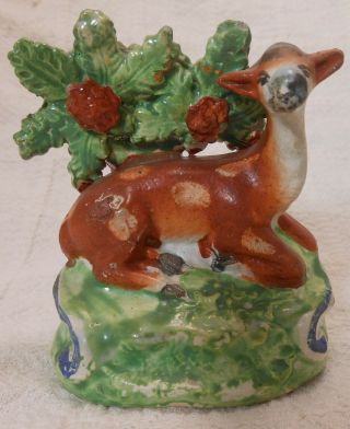 Good Antique Early 19th Century Staffordshire Recumbent Deer Figure Pearl Glaze
