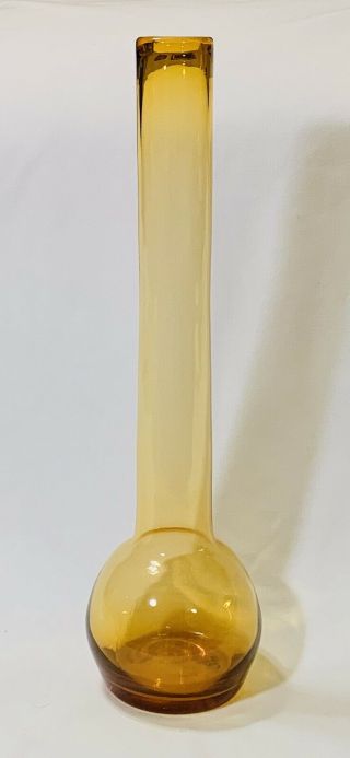 Vintage Mcm Art Glass Hand Blown Tall Amber Vase
