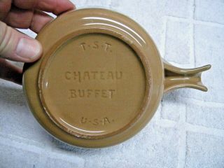 Chateau Buffet Ramekin Soup Bowl Handled Cinnamon Brown Aqua Made In USA vintage 2