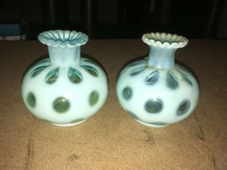 Vintage Fenton Art Glass Aqua Blue Opalescent Bud Vases 3 1/4 " X 3 1/4 "