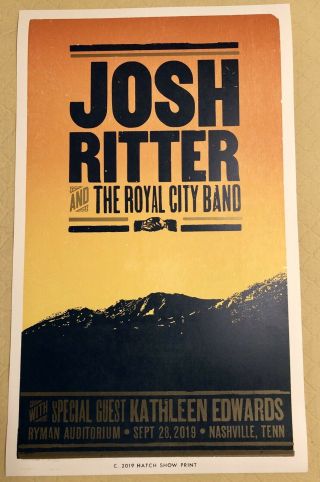 Josh Ritter 9/28/19 Ryman Hatch Show Print Concert Poster Nashville