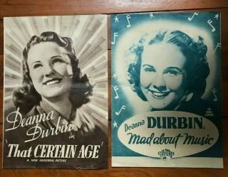 2 1938 Vintage Deanna Durbin Movie Theatre Flyers Ads That Certain Age Mad About