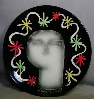 Vintage Mid Century Modern Raymor Era Art Pottery Portrait Plate Ala Picasso Sy