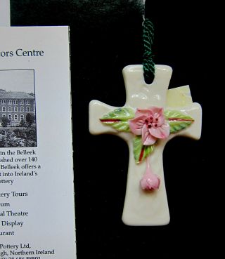 Belleek Cross With Flower Hand Crafted In Ireland Ornament