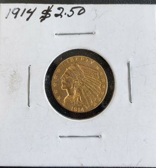 1914 U.  S.  Indian Head $2.  50 Gold Quarter Eagle Coin Au,
