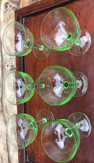 Art Deco Set Uranium Glass Cocktail Glasses X 6